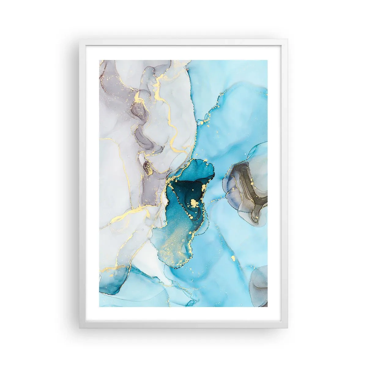 Poster in einem weißen Rahmen - Eine Studie über das Zusammentreffen von Grau und Türkis - 50x70 cm