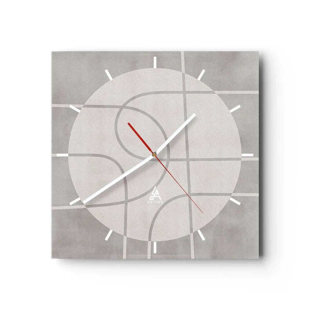 Wanduhr - Glasuhr - Geometrisches Muster in Grau- und Weißtönen - 30x30cm - Kreisförmig und geradeaus - Moderne Wanddekoration für Wohnzimmer und Schlafzimmer ARTTOR