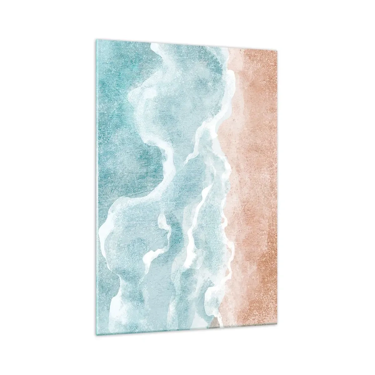 Glasbild - Bild auf glas - Abstrakter Strand mit Wellen in Blau- und Beigetönen - 70x100cm - Cloud-Abstraktion - Moderne Wanddekoration für Wohnzimmer und Schlafzimmer ARTTOR