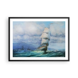 Poster in einem schwarzem Rahmen - Ein Schiff auf stürmischer See - 70x50cm - Guter Wind - Moderne Wanddekoration für Wohnzimmer und Schlafzimmer ARTTOR