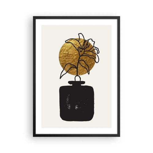Poster in einem schwarzem Rahmen - Abstrakte Komposition mit einer Blume und einem goldenen Kreis - 50x70cm - Schönheit ist Gold wert - Moderne Wanddekoration für Wohnzimmer und Schlafzimmer ARTTOR