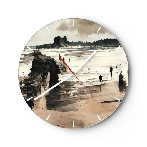 Wanduhr - Glasuhr - Figuren, die am Strand spazieren gehen, mit Klippen im Hintergrund - 30x30cm - Einberufen - Moderne Wanddekoration für Wohnzimmer, Küche und Schlafzimmer ARTTOR