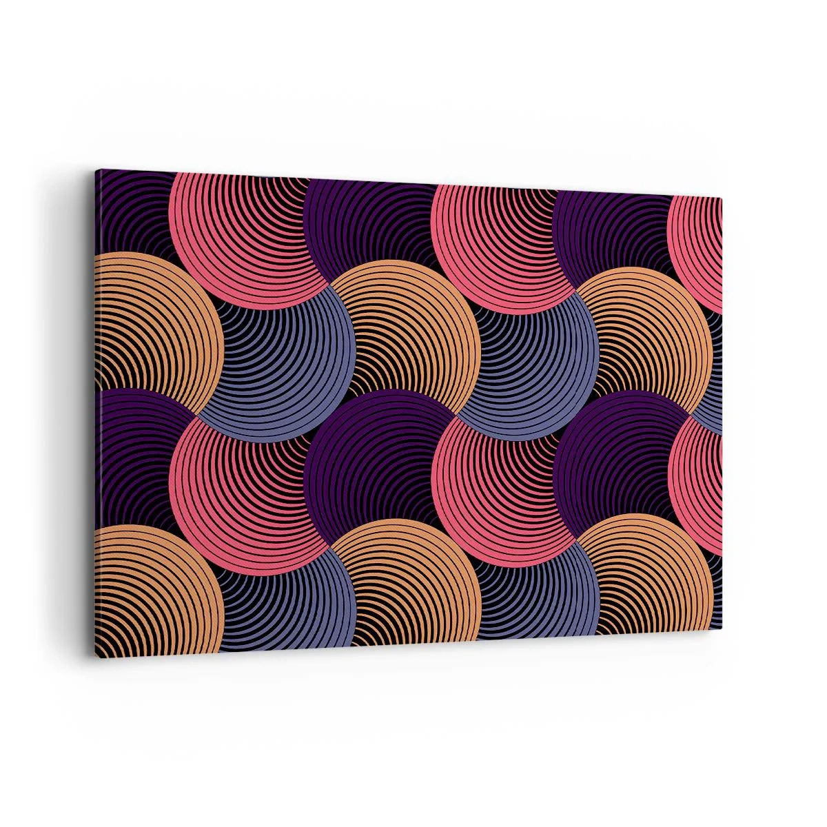 Bild auf Leinwand - Leinwandbild - Geometrische Kreise in Rosa-, Lila- und Goldtönen - 100x70cm - Im kreisenden Rhythmus - Moderne Wanddekoration für Wohnzimmer und Schlafzimmer ARTTOR
