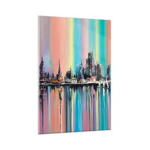 Glasbild - Bild auf glas - Buntes Stadtbild mit Spiegelung auf dem Wasser - 80x120cm - Um das Licht der Nacht herunterzufallen - Moderne Wanddekoration für Wohnzimmer und Schlafzimmer ARTTOR
