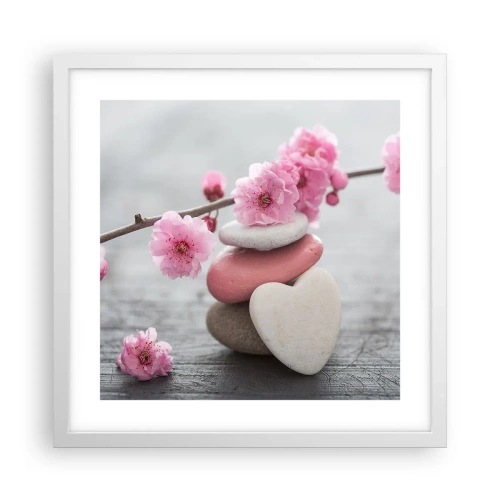 Poster in einem weißen Rahmen - Glückseligkeit mit einer Kirschblüte - 40x40 cm