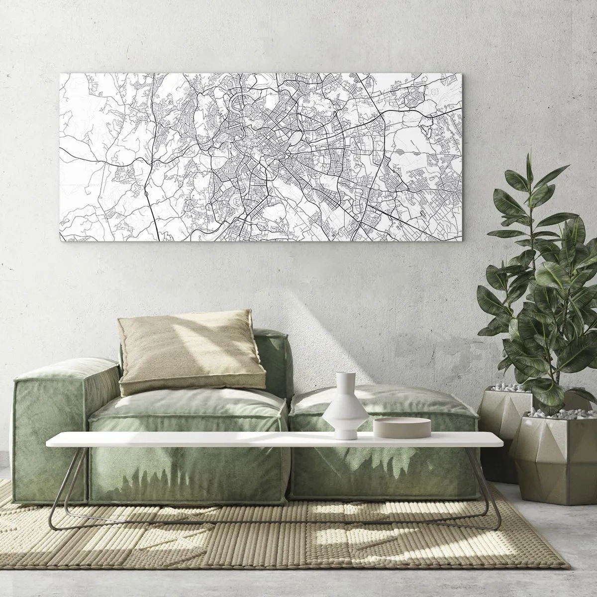 Glasbild - Bild auf glas - Ein Stadtplan im minimalistischen Stil mit zarten Linien - 120x50cm - Römischer Kreis - Moderne Wanddekoration für Wohnzimmer und Schlafzimmer ARTTOR