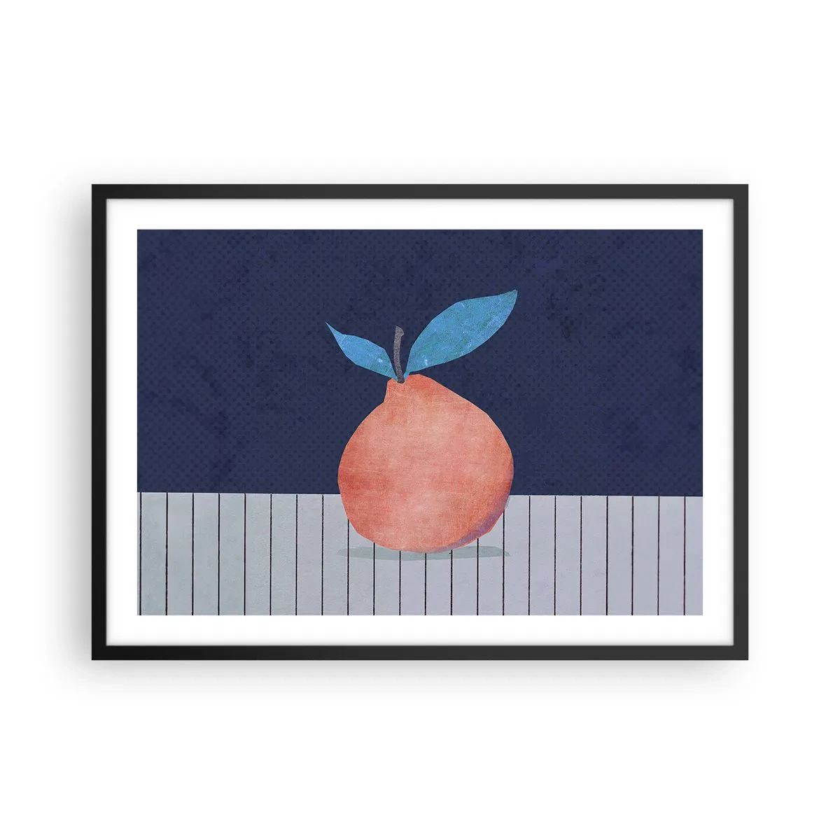 Poster in einem schwarzem Rahmen - Abstrakte Früchte vor einem Hintergrund aus kontrastierenden Farben und geraden Linien. - 70x50cm - Konvexität und Ebene - Moderne Wanddekoration für Wohnzimmer und Schlafzimmer ARTTOR