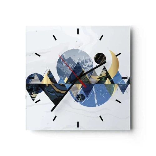 Wanduhr - Glasuhr - Abstrakte geometrische Muster mit Bergmotiven - 30x30cm - Geometrische Landschaft - Moderne Wanddekoration für Wohnzimmer und Schlafzimmer ARTTOR