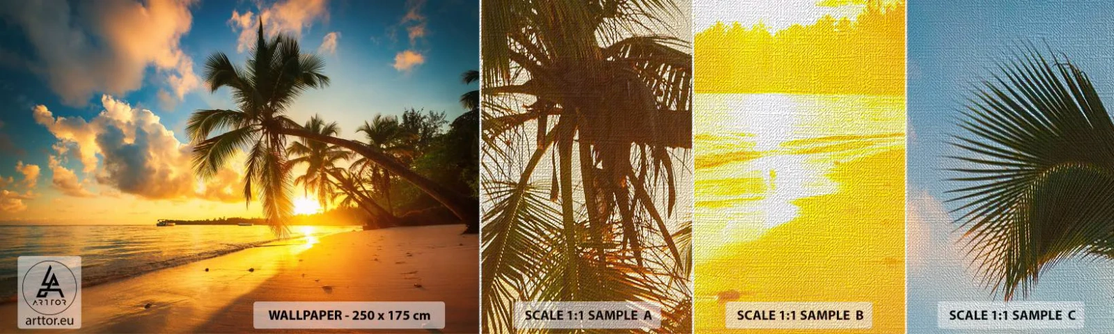 Fototapeten Muster Premium Canvas - Karibischer Traum - Landschaft, Kokusnuss-Palme, Meer - 100x30 cm