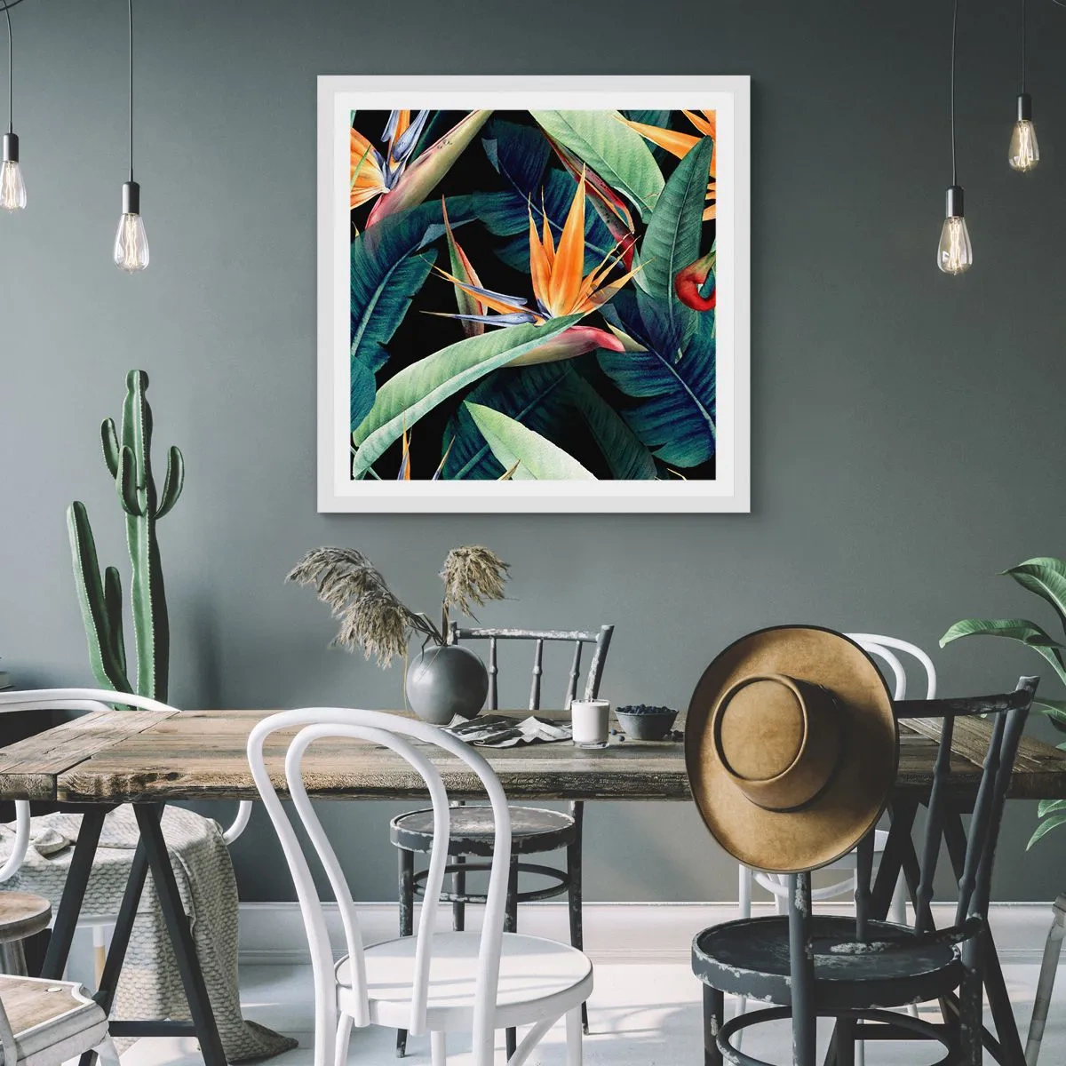 Poster in einem weißen Rahmen - Flammende Blumen der Tropen - 50x50 cm