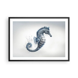 Poster in einem schwarzem Rahmen - Seepferdchen in Blautönen mit Aquarelldetails - 70x50cm - Subtiler Witz der Natur - Moderne Wanddekoration für Wohnzimmer und Schlafzimmer ARTTOR