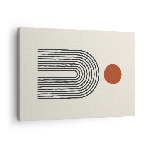 Bild auf Leinwand - Leinwandbild - Modernes abstraktes Muster mit Linien und einem roten Kreis - 70x50cm - Magnetismus von Formen und Farben - Moderne Wanddekoration für Wohnzimmer und Schlafzimmer ARTTOR