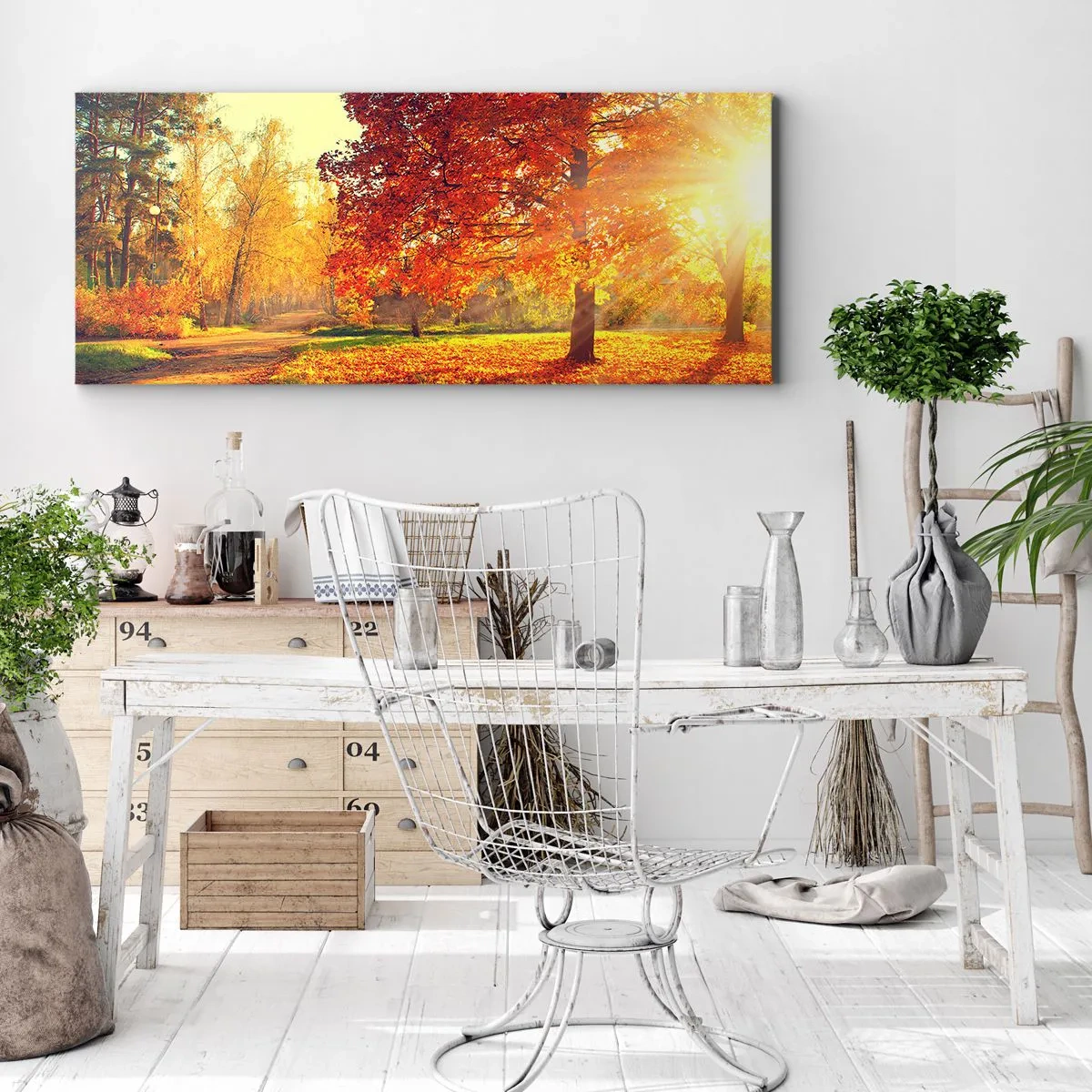 Bild auf Leinwand - Leinwandbild - Herbstpark im Sonnenlicht - 140x50cm - Unhöflich ist schön - Moderne Wanddekoration für Wohnzimmer und Schlafzimmer ARTTOR
