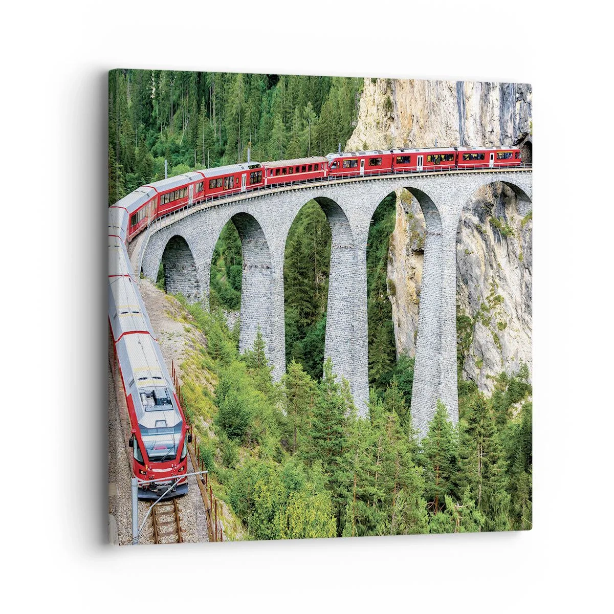 Bild auf Leinwand - Leinwandbild - Eisenbahn für Bergblick - 30x30 cm