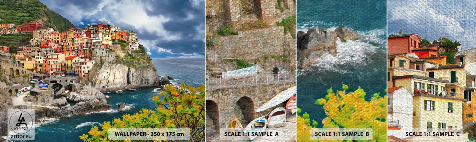 Fototapeten Muster Premium Canvas - Eine Gruppe umarmt die Felsen - Landschaft, Die Architektur, Italien - 100x30 cm