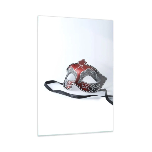 Glasbild - Bild auf glas - Karnevalsmaske in Rot und Silber - 50x70cm - Einladung zum Abschlussball - Moderne Wanddekoration für Wohnzimmer und Schlafzimmer ARTTOR