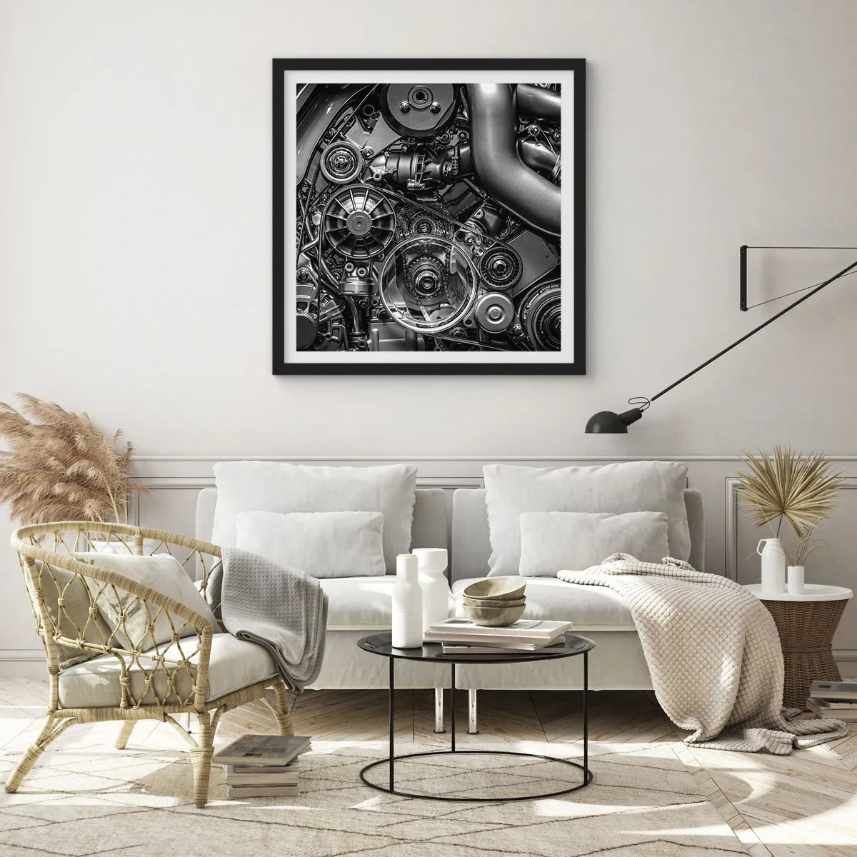 Poster in einem schwarzem Rahmen - Die Poesie der Mechanik - 30x30 cm