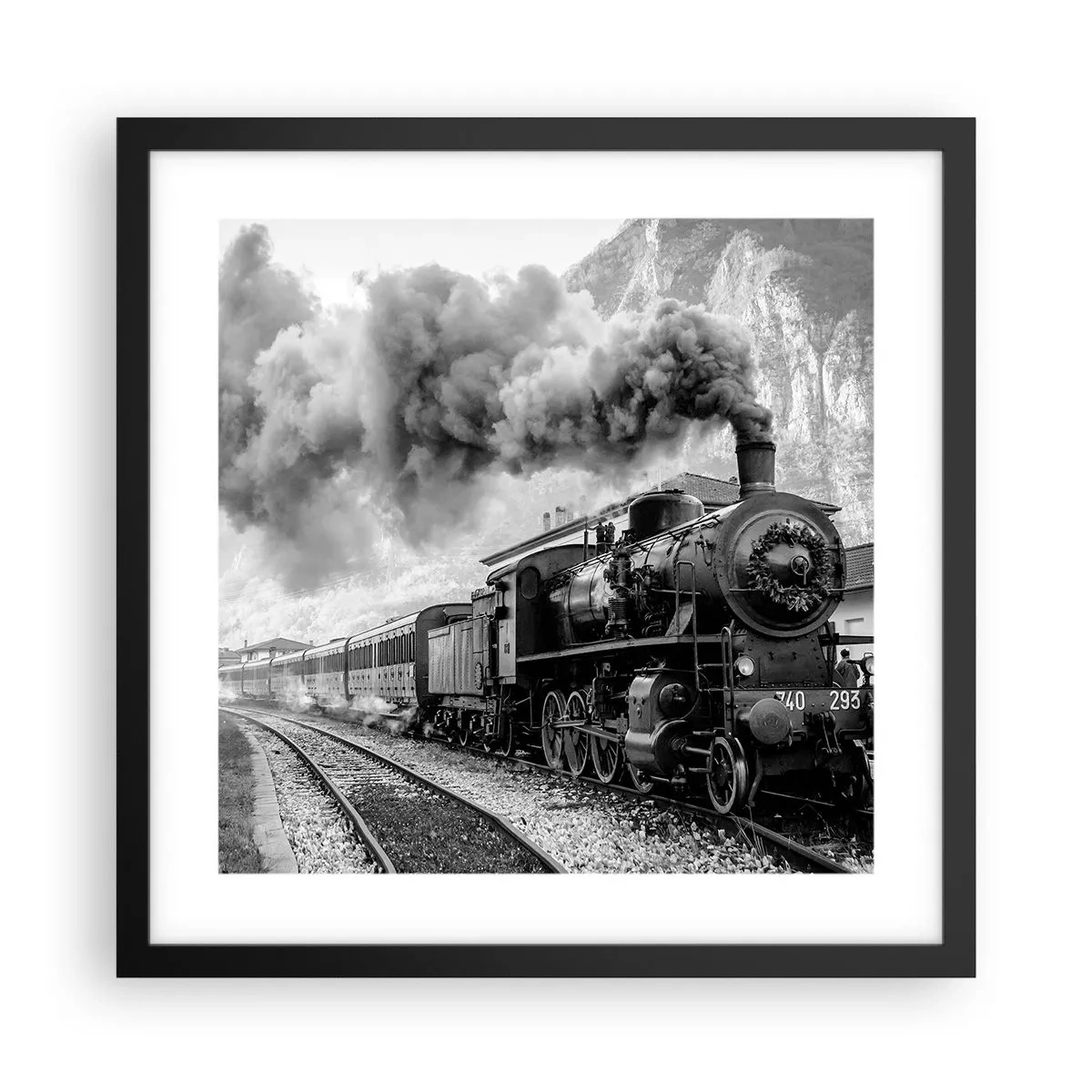 Poster in einem schwarzem Rahmen - Steht am Bahnhof ... - 40x40 cm