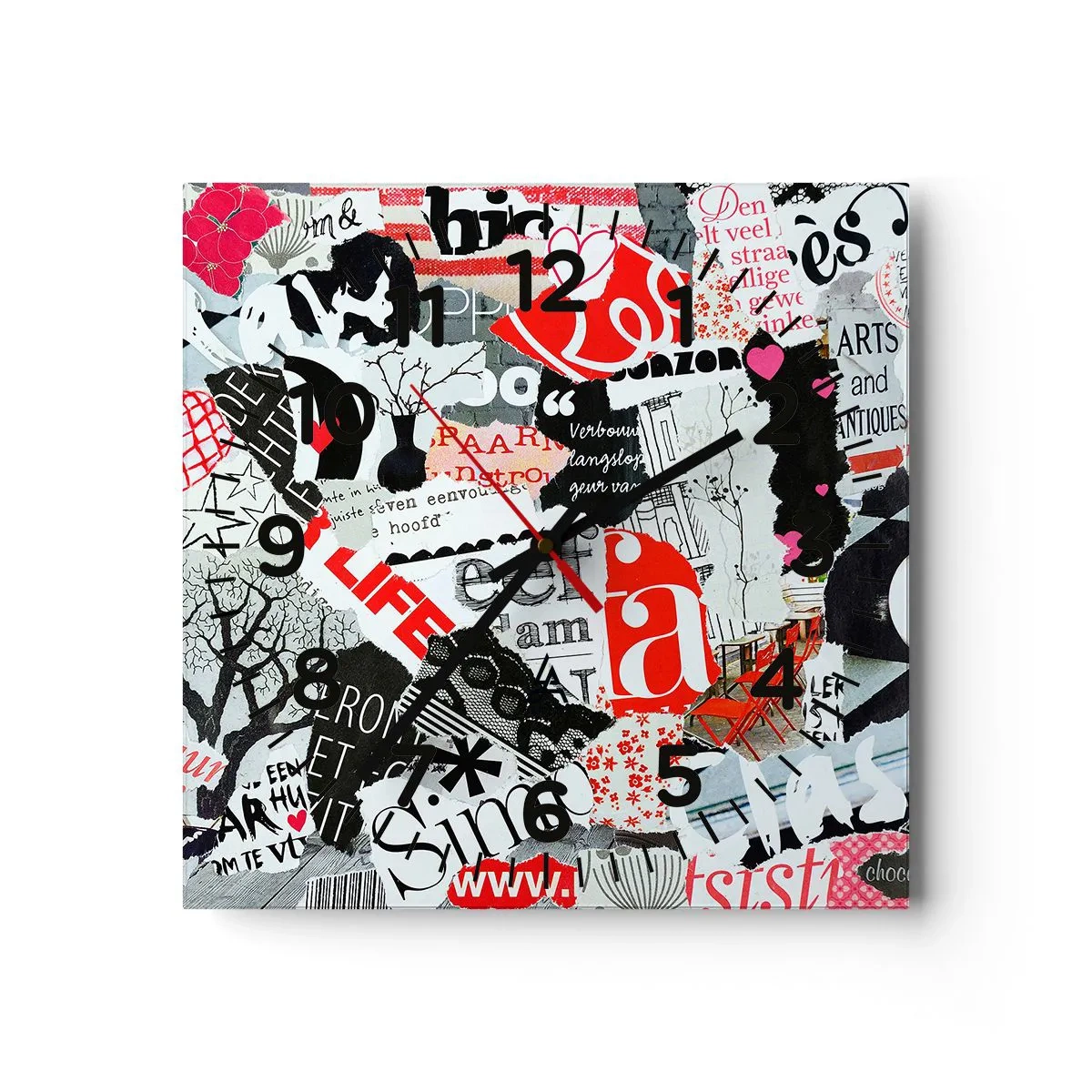 Wanduhr - Glasuhr - Hipster-Collage - 30x30 cm