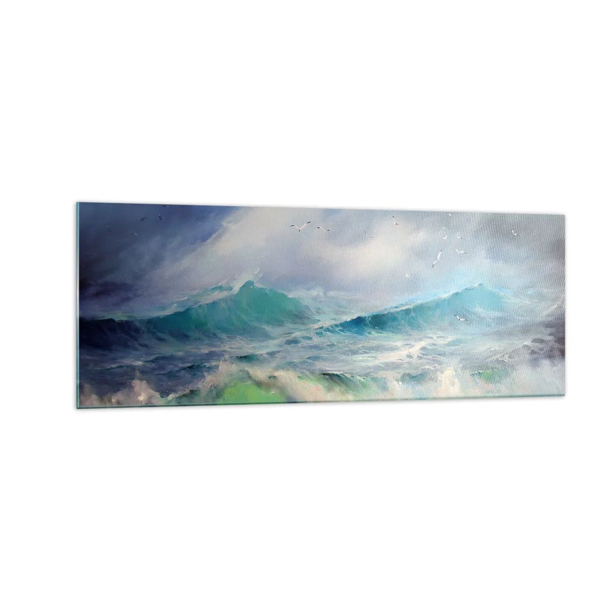 Glasbild - Bild auf glas - Raue Wellen auf dem Ozean - 140x50cm - Der wind heulte mit Triumph - Moderne Wanddekoration für Wohnzimmer und Schlafzimmer ARTTOR