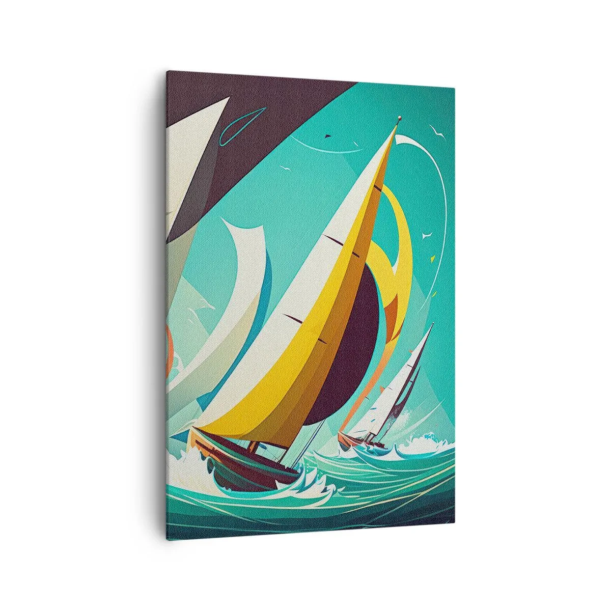 Bild auf Leinwand - Leinwandbild - Eine dynamische Illustration von Segelbooten in stürmischer See. - 70x100cm - Viel Glück mit den Elementen - Moderne Wanddekoration für Wohnzimmer und Schlafzimmer ARTTOR