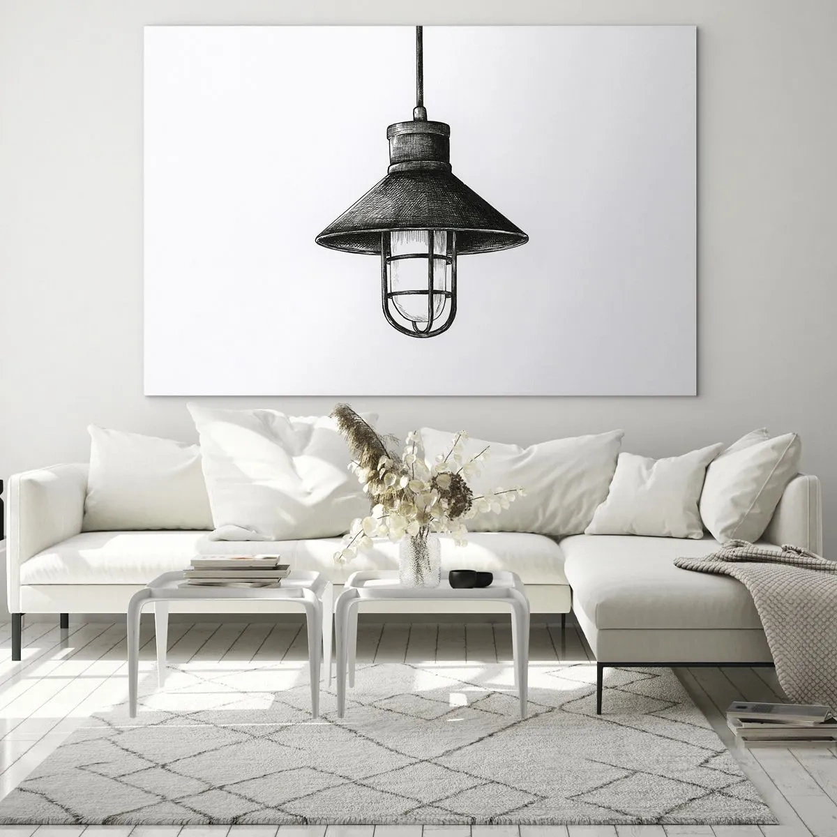 Glasbild - Bild auf glas - Schwarze Pendelleuchte im Industriestil - 70x50cm - Wie vor Jahren… - Moderne Wanddekoration für Wohnzimmer und Schlafzimmer ARTTOR