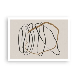 Poster - Künstlerische Linien in Schwarz und Gold auf hellem Hintergrund - 100x70cm - Komposition – Looptanz - Moderne Wanddekoration für Wohnzimmer und Schlafzimmer ARTTOR