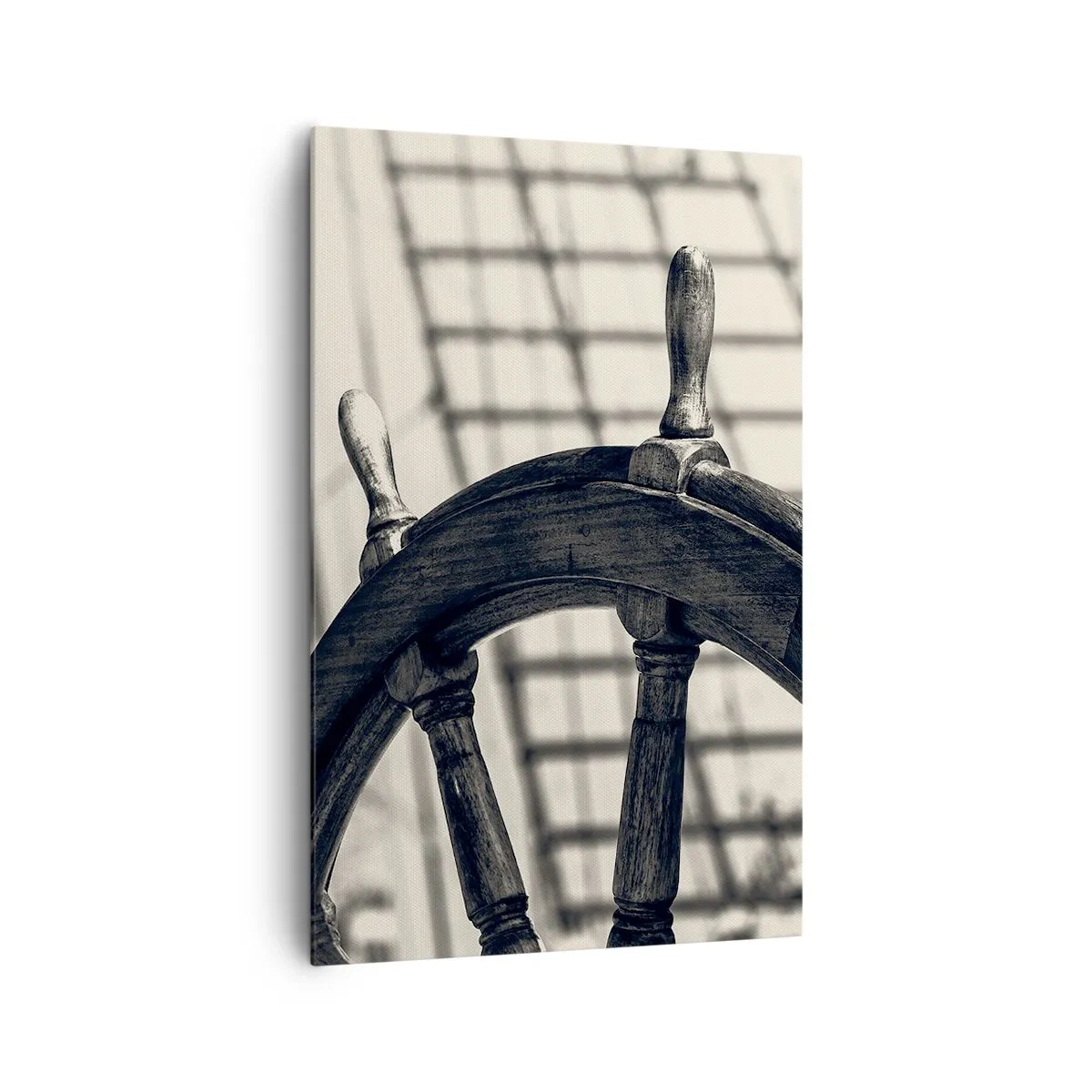 Bild auf Leinwand - Leinwandbild - Ein Segelruder im Retro-Stil mit einem Schiff im Hintergrund - 80x120cm - Meeresgeschichten - Moderne Wanddekoration für Wohnzimmer und Schlafzimmer ARTTOR