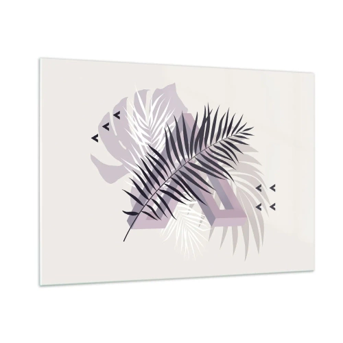 Glasbild - Bild auf glas - Eine minimalistische Komposition mit Palmblättern und geometrischen Formen. - 100x70cm - Der Schatten des Schattens - Moderne Wanddekoration für Wohnzimmer und Schlafzimmer ARTTOR