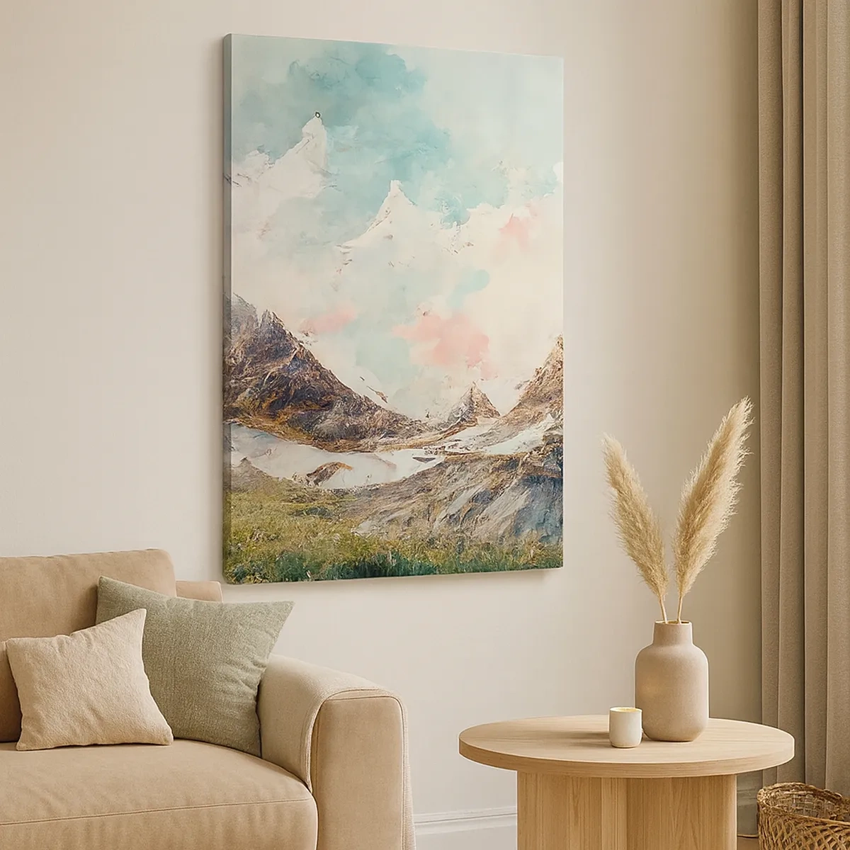 Bild auf Leinwand - Leinwandbild - Malerische Berge mit pastellfarbenem Himmel - 50x70cm - Felsklingen - Moderne Wanddekoration für Wohnzimmer und Schlafzimmer ARTTOR