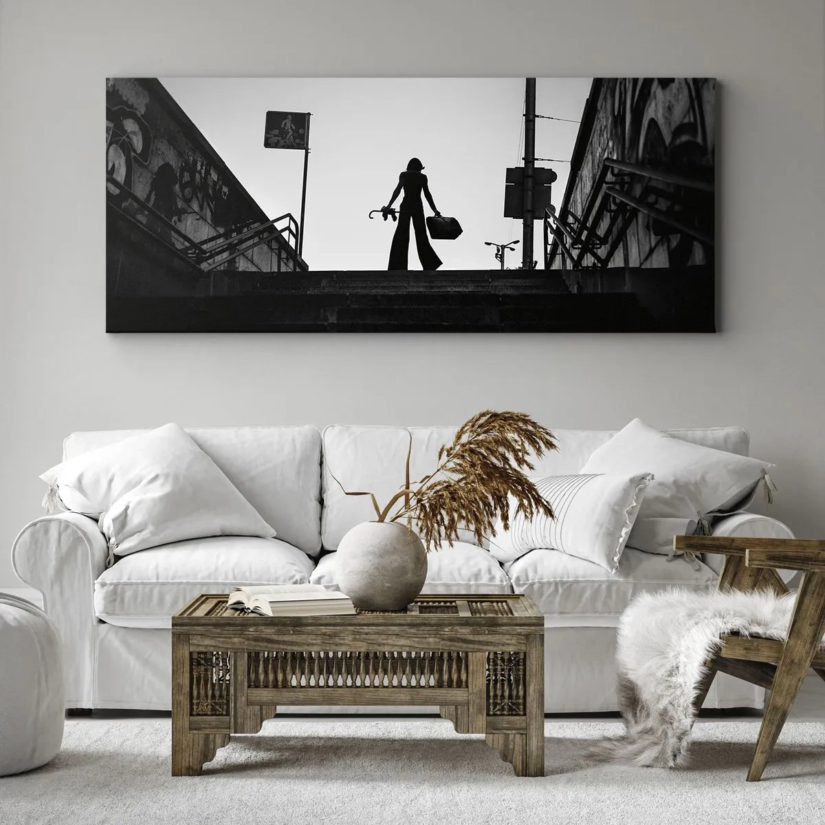 Bild auf Leinwand - Leinwandbild - Städtisches Wandern - 100x40 cm