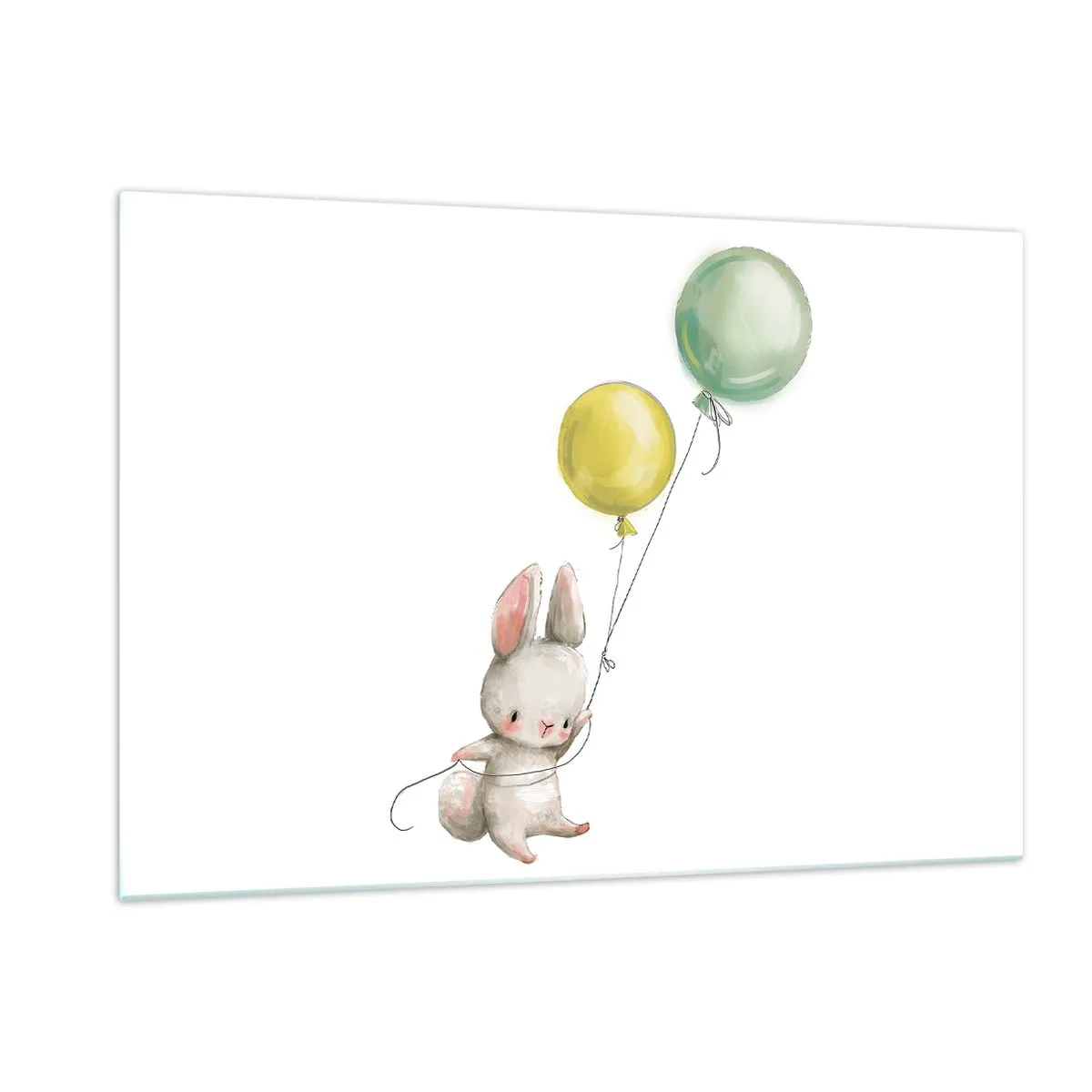 Glasbild - Bild auf glas - Ein Hase hält zwei Luftballons - 120x80cm - Ich werde auch fliegen! - Moderne Wanddekoration für Wohnzimmer und Schlafzimmer ARTTOR
