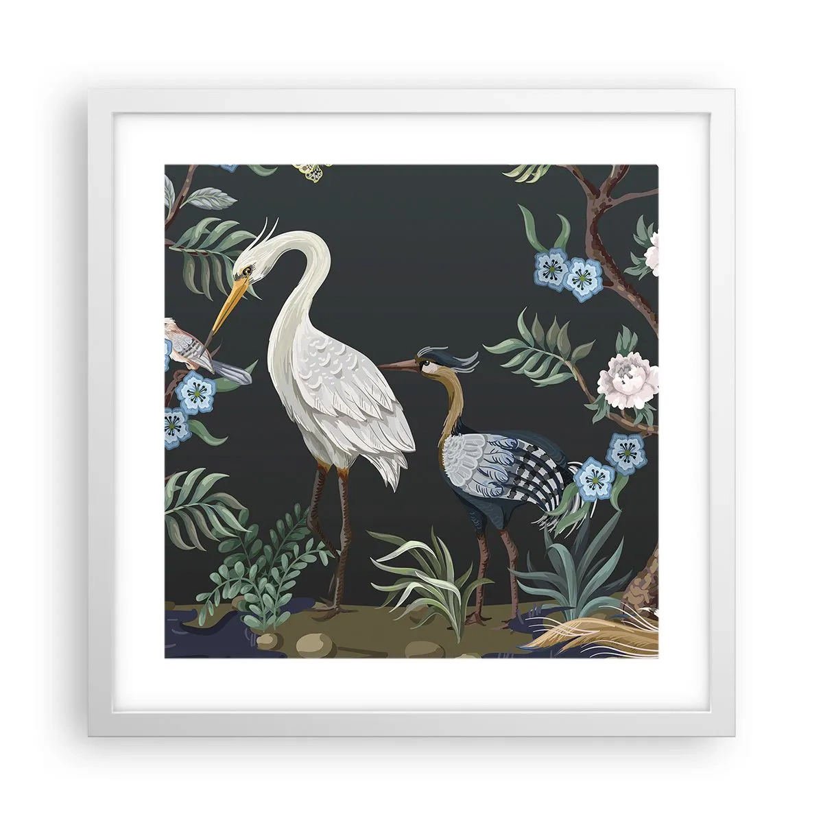 Poster in einem weißen Rahmen - Vogelparade - 40x40 cm