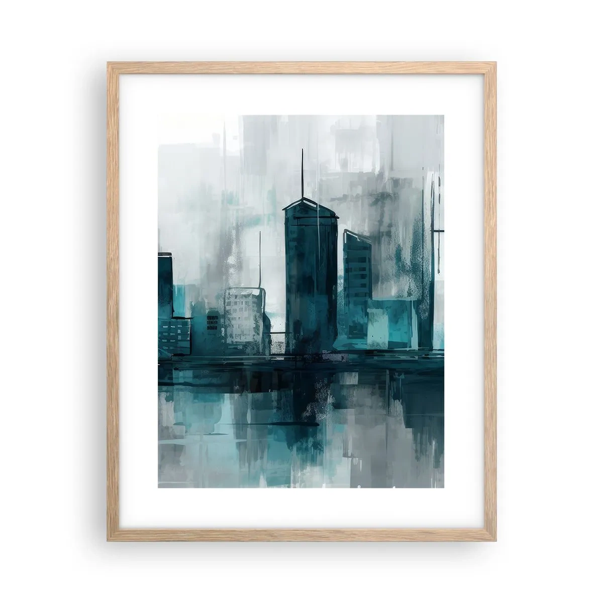 Poster in einem Rahmen aus heller Eiche - Eine Stadt in der Farbe des Regens - 40x50 cm