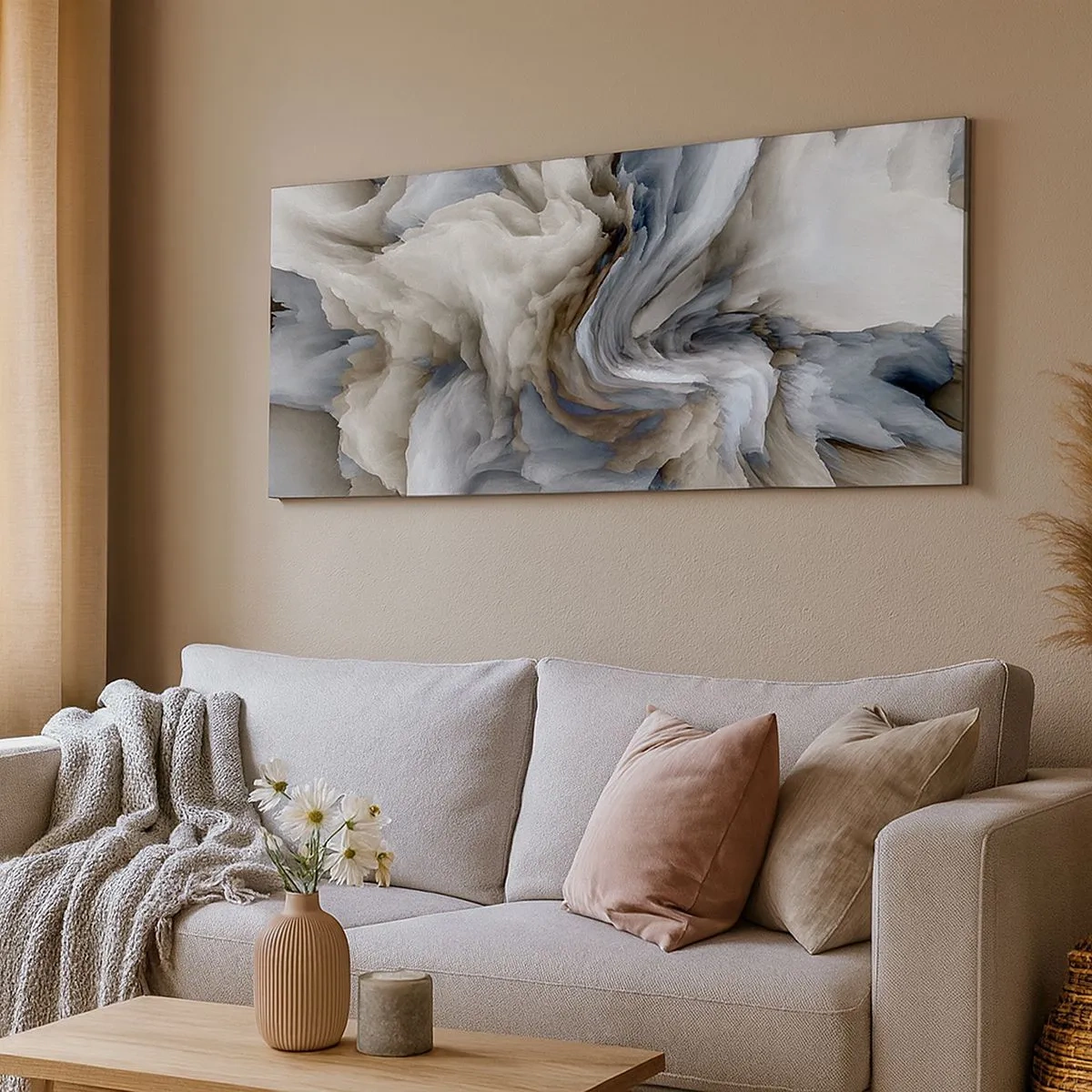 Bild auf Leinwand - Leinwandbild - Stein und Blume - 100x40 cm