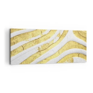 Bild auf Leinwand - Leinwandbild - Gold- und Weiß-abstrakte Linien in einer 3D-Textur - 120x50cm - Komposition in Weiß und Gold - Moderne Wanddekoration für Wohnzimmer und Schlafzimmer ARTTOR
