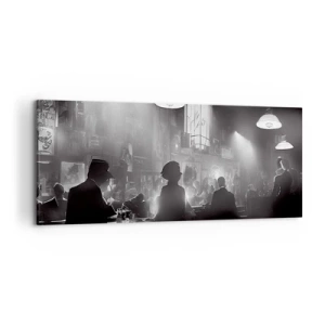 Bild auf Leinwand - Leinwandbild - Schwarz-weiße Jazz-Nachtclubszene - 120x50cm - In Jazz-Atmosphäre - Moderne Wanddekoration für Wohnzimmer und Schlafzimmer ARTTOR