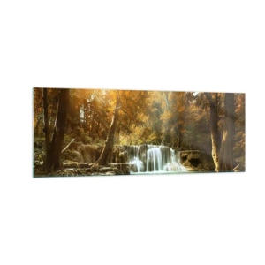 Glasbild - Bild auf glas - Herbstlandschaft mit Wasserfall - 140x50cm - Parkkaskade - Moderne Wanddekoration für Wohnzimmer und Schlafzimmer ARTTOR