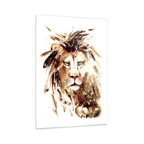 Glasbild - Bild auf glas - Aquarellporträt eines Löwen auf weißem Hintergrund - 50x70cm - Stärke und Würde - Moderne Wanddekoration für Wohnzimmer und Schlafzimmer ARTTOR