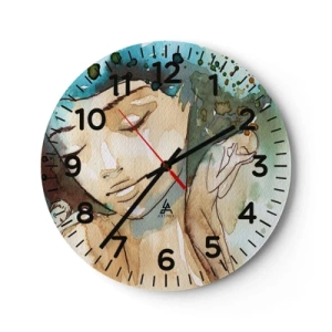 Wanduhr - Glasuhr - Dame in Blau - 40x40 cm
