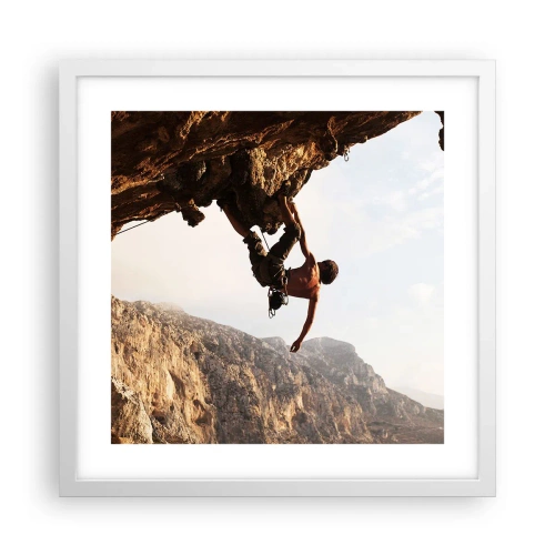 Poster in einem weißen Rahmen - Die Welt ist in einer Hand auf einem Felsblock geschrumpft - 40x40 cm