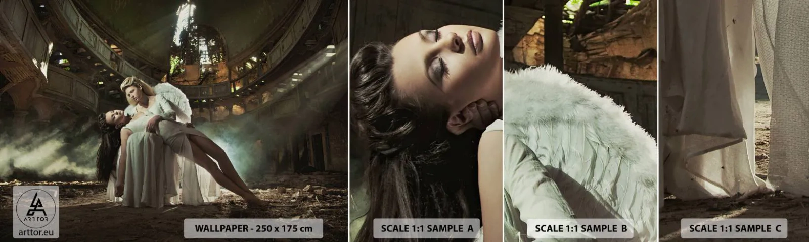 Fototapetenmuster Standard Eco - Der Geist des alten Theaters - Frau, Engel, Stück - 100x30 cm