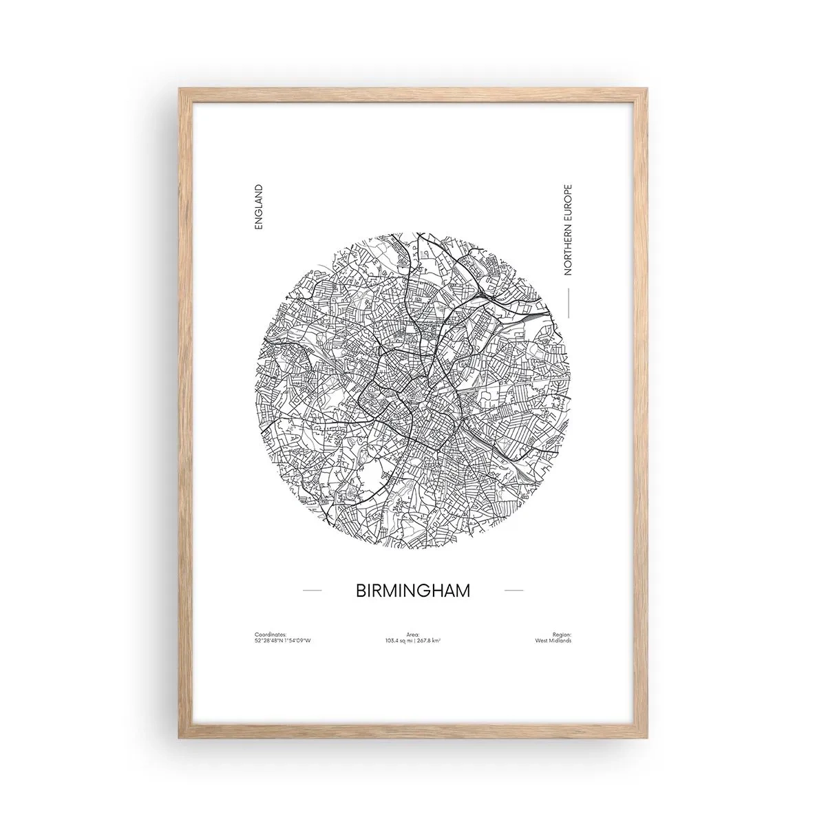 Poster in einem Rahmen aus heller Eiche - Anatomie von Birmingham - 50x70 cm