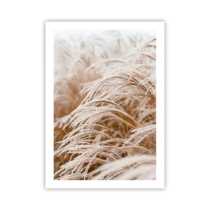 Poster - Nahaufnahme von bereiften Gräsern in einer Winterlandschaft - 50x70cm - Verbeuge dich vor der Herbstsonne - Moderne Wanddekoration für Wohnzimmer und Schlafzimmer ARTTOR