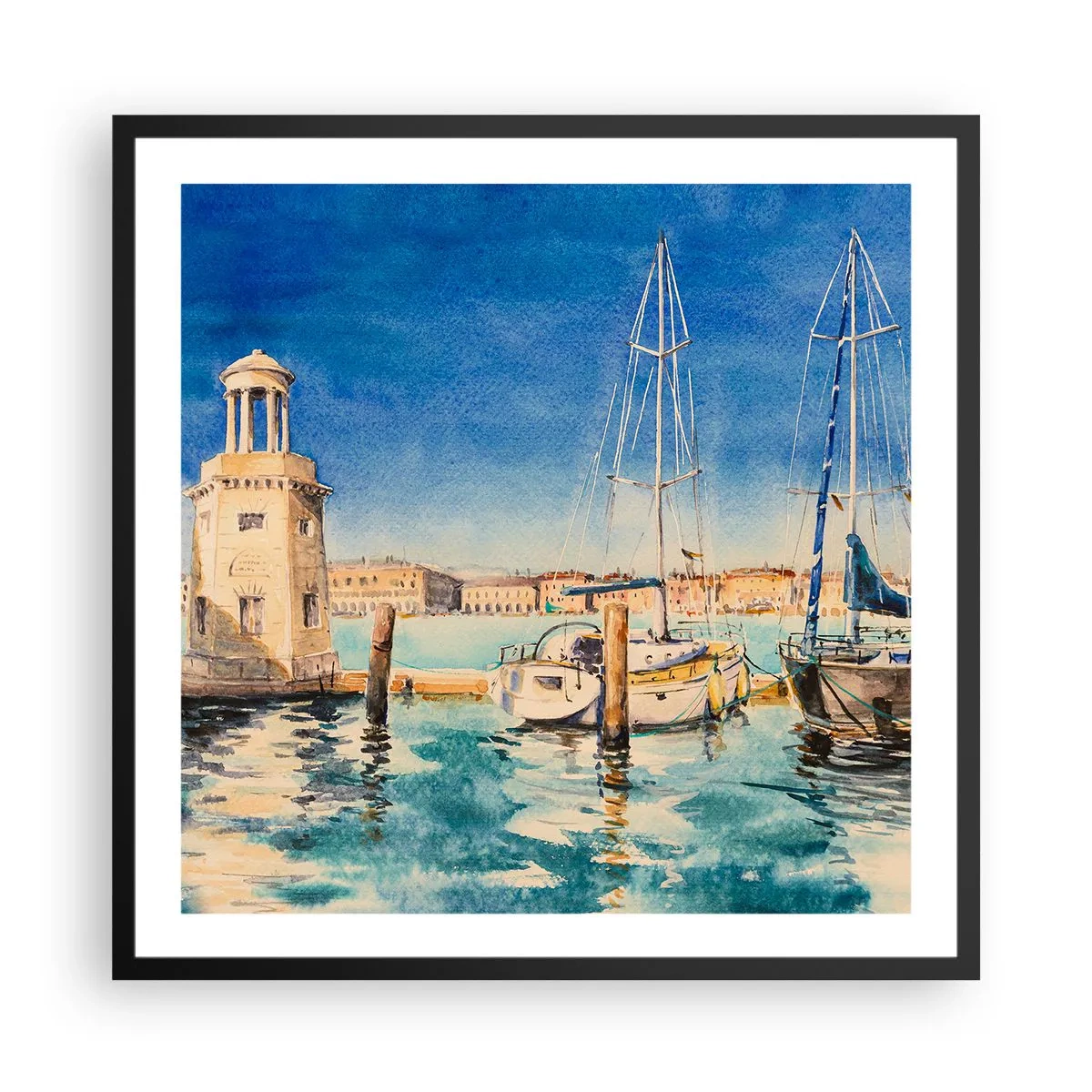 Poster in einem schwarzem Rahmen - Sonnige Lagune - 60x60 cm