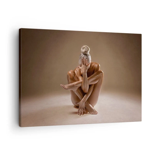 Bild auf Leinwand - Leinwandbild - Künstlerische Silhouette einer Frau auf beigem Hintergrund - 70x50cm - Die Einheit von Körper und Geist - Moderne Wanddekoration für Wohnzimmer und Schlafzimmer ARTTOR