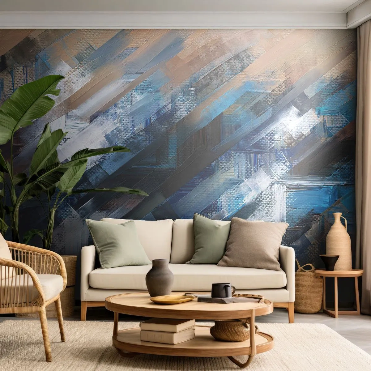 Fototapete Premium Canvas - Auf einer blauen Diagonale - Stück, Abstraktion, Farben - 250x175 cm