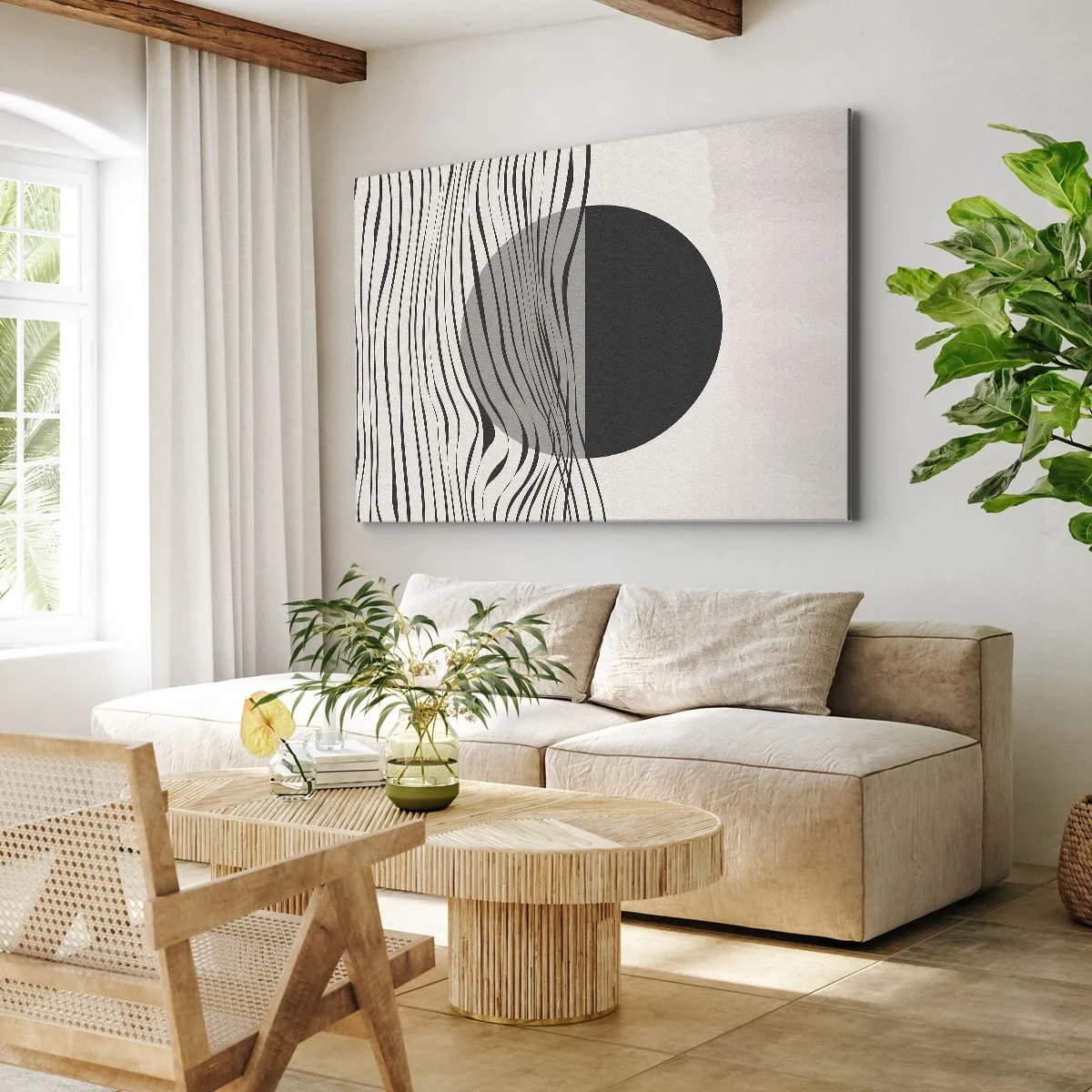 Bild auf Leinwand - Leinwandbild - Abstrakte Linien und geometrische Formen in gedeckten Farben - 100x70cm - Halbe Komposition - Moderne Wanddekoration für Wohnzimmer und Schlafzimmer ARTTOR