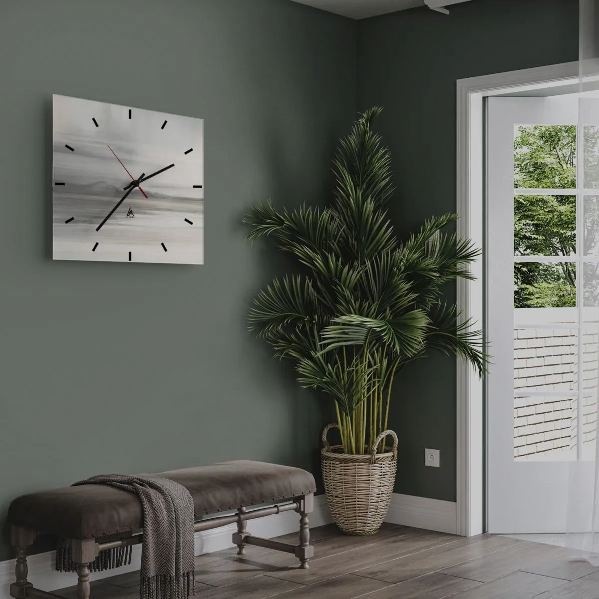 Wanduhr - Glasuhr - Eine subtile Landschaft in Grau- und Beigetönen - 30x30cm - Nachdenkliche Distanz - Moderne Wanddekoration für Wohnzimmer und Schlafzimmer ARTTOR