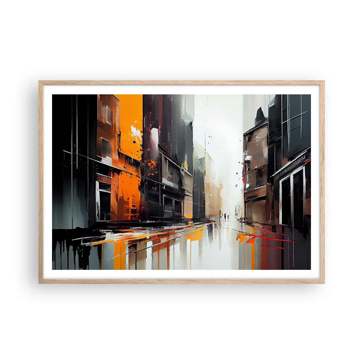 Poster in einem Rahmen aus heller Eiche - Regnerischer Tag - 100x70 cm